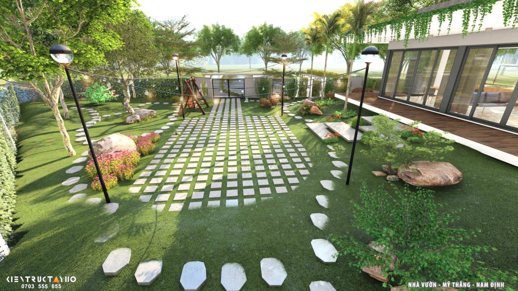 Thiết kế biệt thự ở Nghĩa Hưng Nam Định với không gian sân vườn đẹp